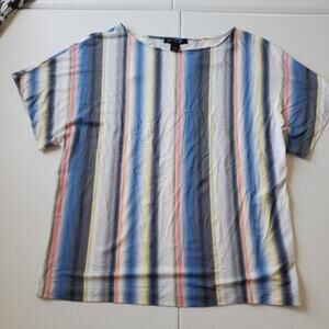 St John Shirt Womens Petite P Multi Color Stripe Rayon Stretch Boxy Blouse Top